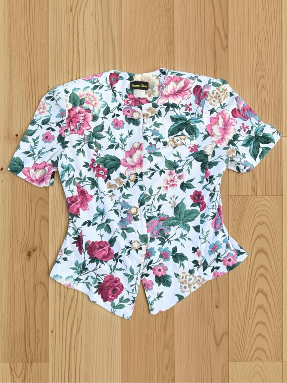 VINTAGE Stuart Alan Floral Blouse Jacket Cottagecore Flower Buttons